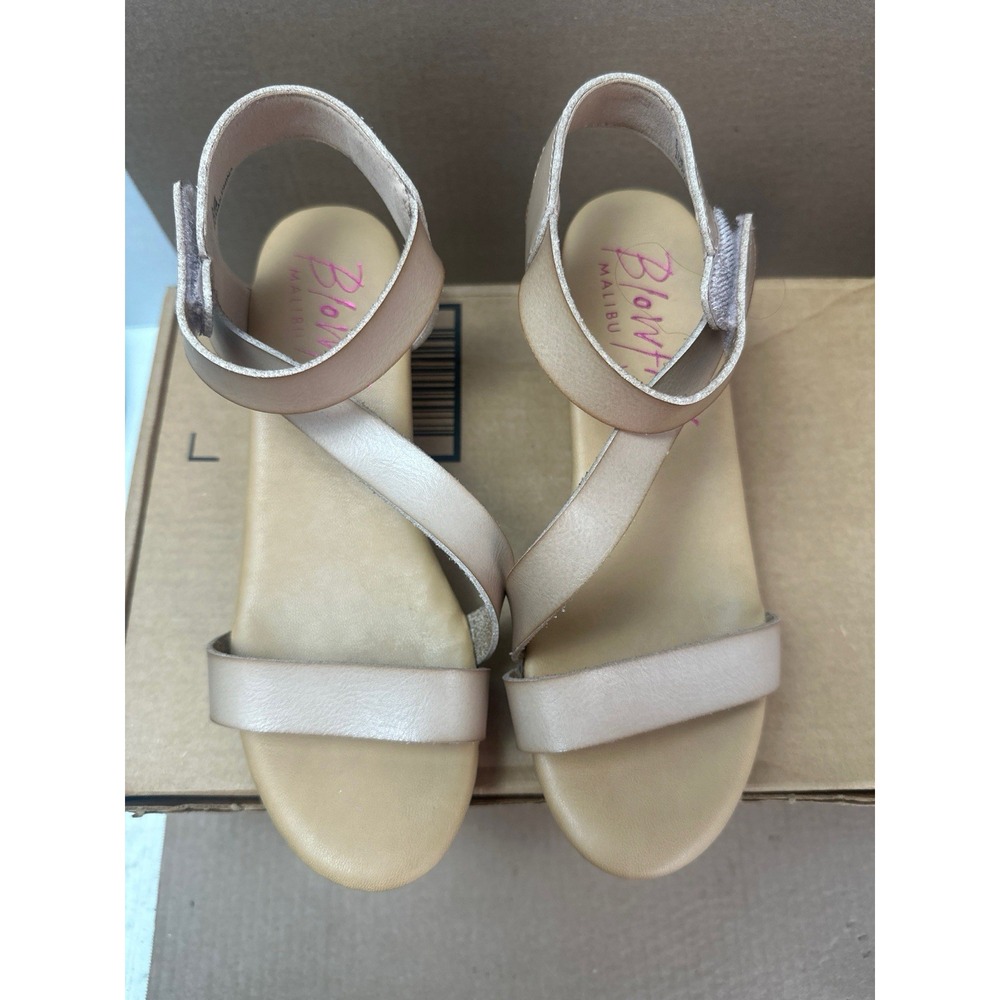 Blowfish Malibu Kids Wedge Sandals Girls Size 5 Beige Strappy Ankle Strap B122